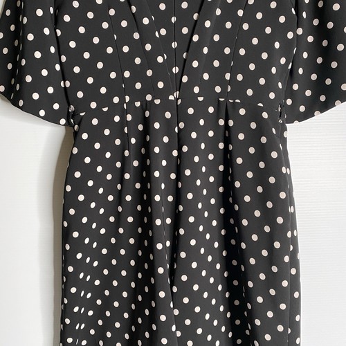 Review Jumpsuit Women 10 Black White Spots Short Flared Sleeve Cropped Wide Leg - Picture 14 of 16