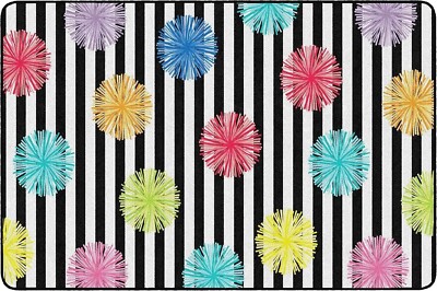 Flagship Carpets Schoolgirl Style 5 x7 6  Black White Poms Classroom Rug