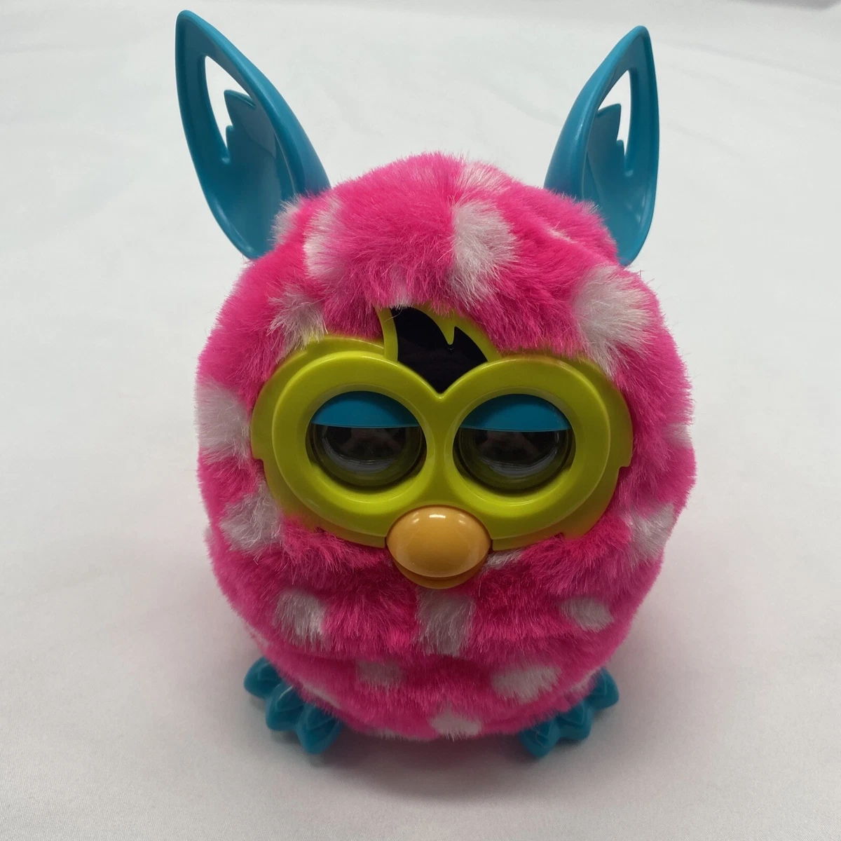 FURBY Boom Pink White Polka Dot Blue Ears Hasbro Interactive Talking Toy  TESTED