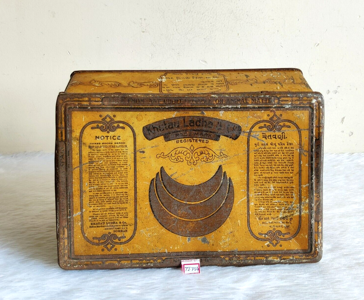 1930s Vintage Khutau Ladha & Co Saffron Advertising Tin Spain