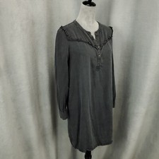 Old Navy Dress Womens Medium Black Vintage Washed Henley Ruffle Mini Shift