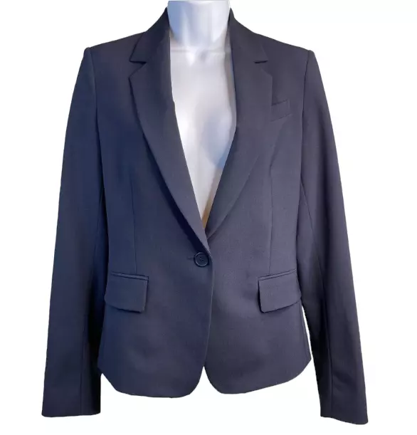Theory Navy Blue Gabe Blazer Womens Sz 0 Wool Blend One Button Professional Fall