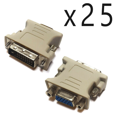 25 Pack DVI-I 24+5 Pin Dual Link Male to VGA Female Adapter Converter Monitor PC