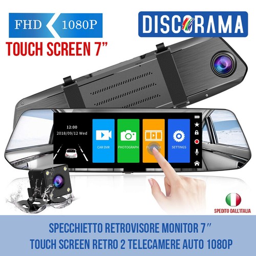 SPECCHIETTO RETROVISORE MONITOR 7″ TOUCH SCREEN RETRO 2 TELECAMERE AUTO  1080P | eBay