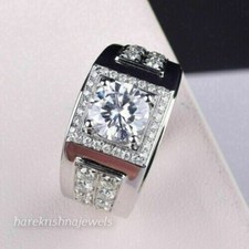 Men's Engagement Ring 2.91CT Lab-Created Round Cut Diamond 14K White Gold Over