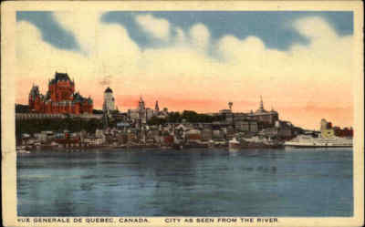 Canada Kanada Vintage Postcard 1941 QUEBEC City View from River with Ship color