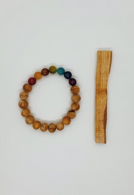 9mm Palo Santo with 7 chakra Tagua Nuts bracelet