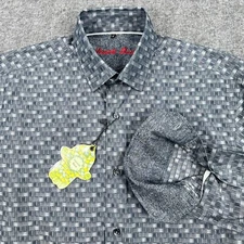Visconti Black Shirt Mens Small Gray Geometric Flip Cuff Long Sleeve Button Up