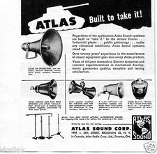 1951 small Print Ad of Atlas Sound Corp Speakers Built to take it! Armed Forces 