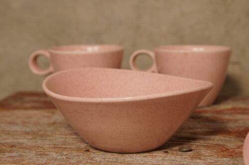 Vintage MCM Montery Pink Speckled Dishes Set of 8 - Picture 8 of 9
