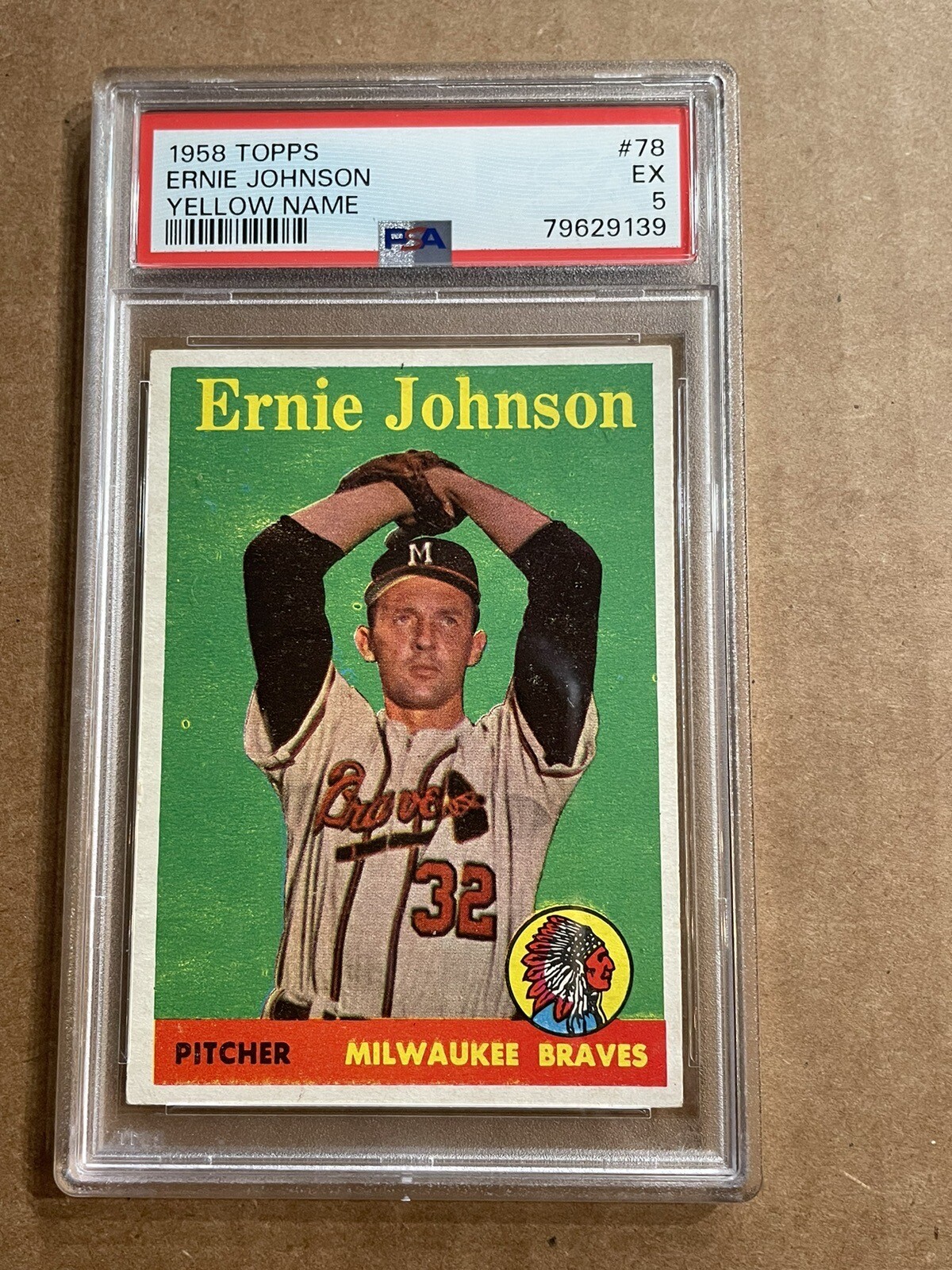 1958 TOPPS  #78  ERNIE JOHNSON  YELLOW NAME  PSA 5