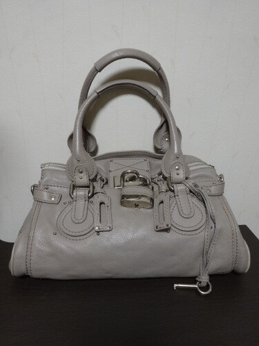 Chloe Paddington Handbag Boston Bag Greige Leather Silver