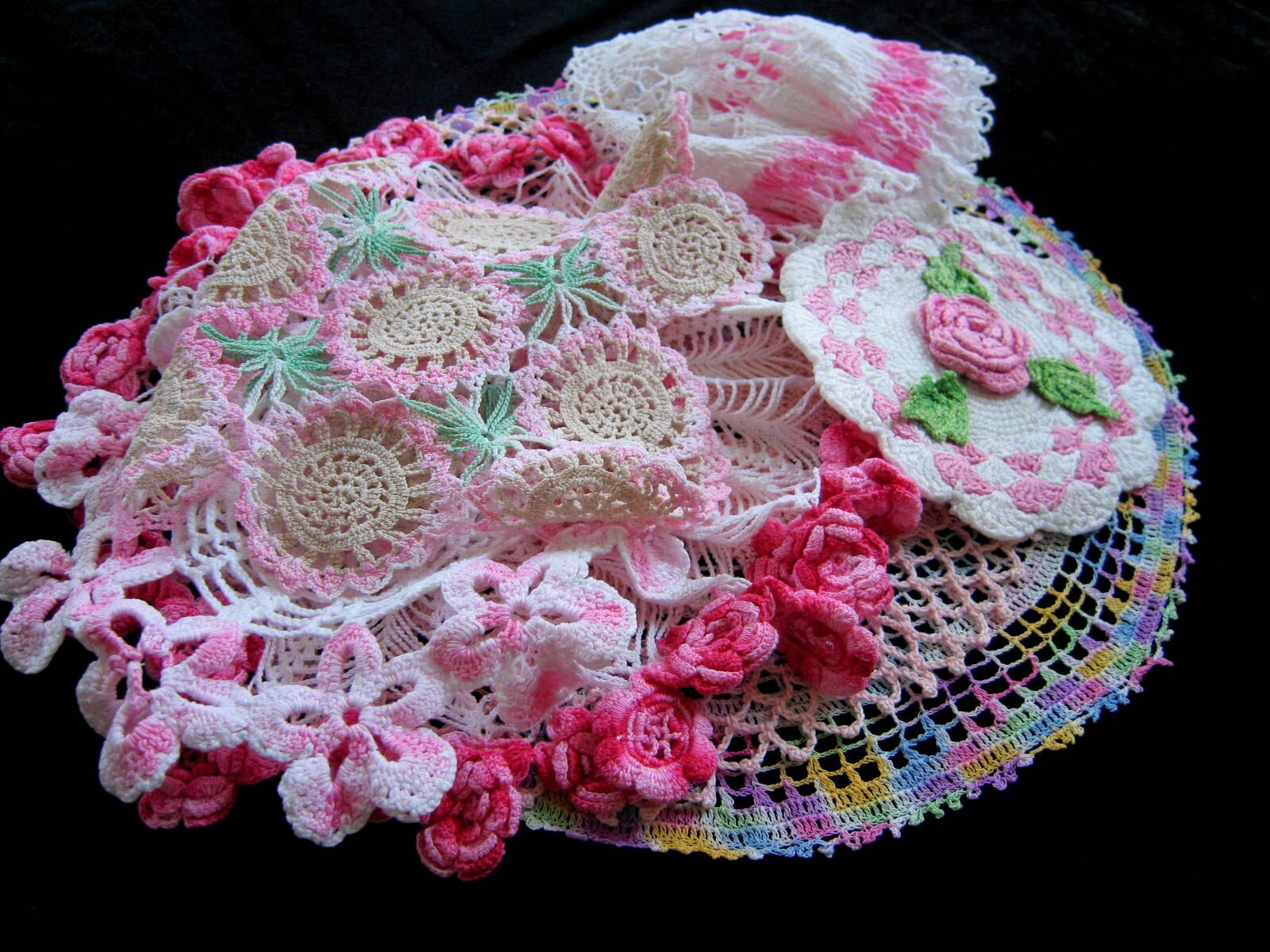 Charming Lot of 7 Vintage Mostly Pink Crocheted Lace Doilies eBay