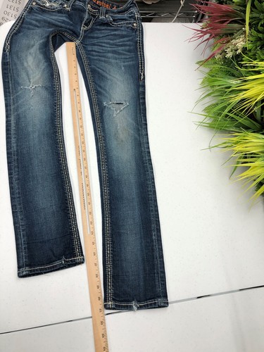Jeans Rock Revival donna 26 Madison dritto lavaggio scuro denim capsula distrutta - Foto 12 di 17