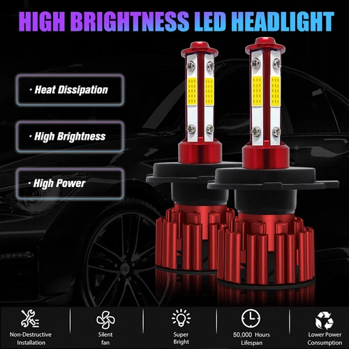 Pair H4 9003 HB2 LED Headlight Bulbs Kit High Low Beam Super Bright 6000K White - Picture 10 of 13