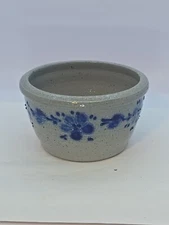 Eldreth Salt Glaze Pottery Crock Bowl Dish Blue Floral W/paint Bumps 2000 Mint