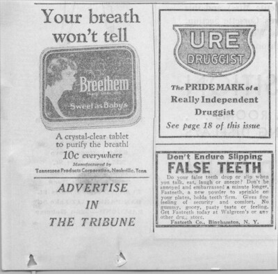 1931 Vintage Print Ad Breethem Breath Tablet Ure Druggist False Teeth Fasteeth