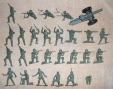 Tim-Mee Plastic Toy Soldiers With Howitzer Cannons 26 Pieces