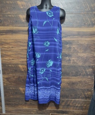 Vintage Darian Petite Floral Maxi Dress Blue Purple Sleeveless 90s Cottagecore M