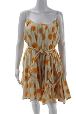 Rhode Women Sundress Beige Floral Neck Drawstring Cotton Mini Size M
