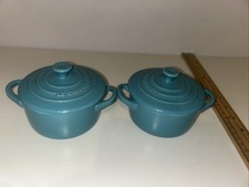 Le Creuset Light Blue 10cm Stoneware Mini Cocotte with Lid Excellent Condition