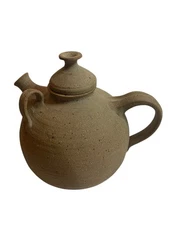 Vintage Signed Stoneware Speckled Textured Large Jug Tea Pot Art Pottery 8”x9”
