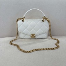 Chanel Flap Bag With Top Handle White Lambskin Gold‑Tone Hardware Shoulder