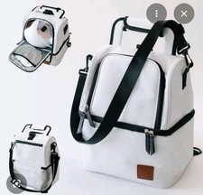 Breast Milk Cooler Travel Bag. White. Collapsible 2 Compartments Strap For Carry