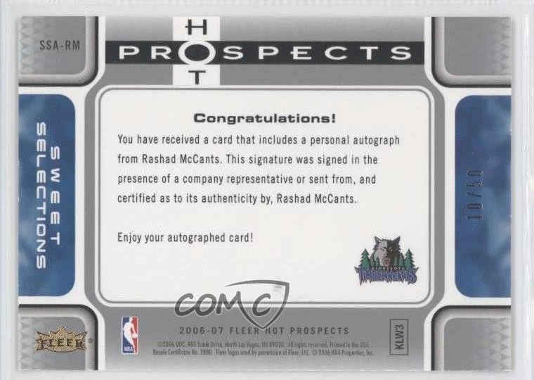 2006-07 Fleer Hot Prospects Sweet Selections /50 Rashad McCants #SSA-RM Auto - Image 2 of 2