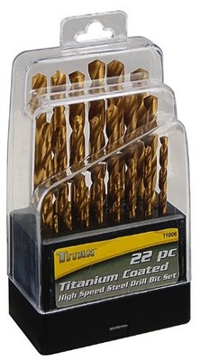 Titan 11006 22 Piece Titanium-coated High Speed Steel Drill Bit Set