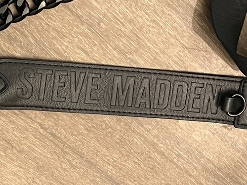Steve Madden Black Faux Leather Utility Crossbody Bag - Multi-Strap Chain Cargo - Picture 2 of 12