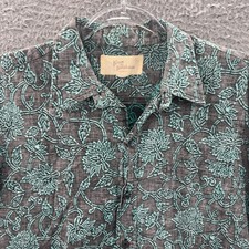 Vintage Hawaiian Shirt Mens Small Gray Floral Camp Button Up King Kalakaua