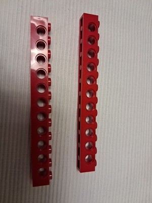 Lego Technik 2 x Lochbalken 1 x 12 Rot 11 Löcher Gebraucht