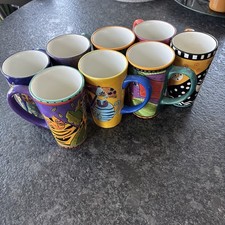 Lot of 8 Vintage 90s Laurel Burch Tall Animal themed Coffee /  Tea Mugs, 16oz. 