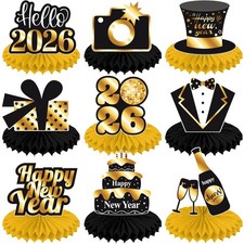 2026 New Year Eve Honeycomb Centerpieces Black Gold New Year Table Decoration...