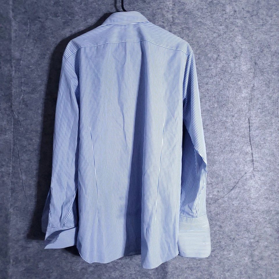 Camisa de vestir Ascot Chang para hombre grande azul blanco a rayas puño francés algodón fino 16 Foto 2 de 4