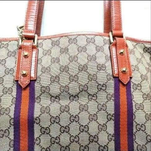 GUCCI Vintage GG Canvas Shoulder Bag Brown Leather 22cm x 38cm Excellent thumbnail 2