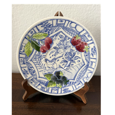 Gien France Oiseau Bleu Ceramic Plate Berries Birds Fruit 7,25