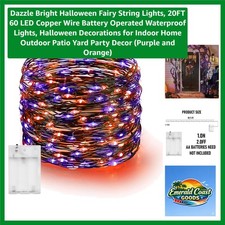 Halloween Fairy String Lights, 20FT 60 LED Copper Wire Battery Operated Water...
