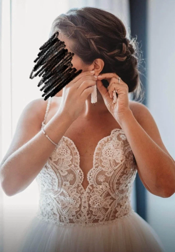 Vestido de novia princesa boho de encaje, talla 8, usado una vez solo para ceremonia Foto 3 de 4