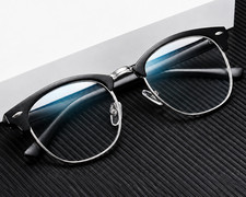 Men's Women's Retro Glasses Eyeglasses Blue Light Blocker with Black Half Frame