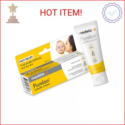 Medela Purelan Lanolin Nipple Cream, Fast Relief for Sore Nipples & Dry Skin Dur
