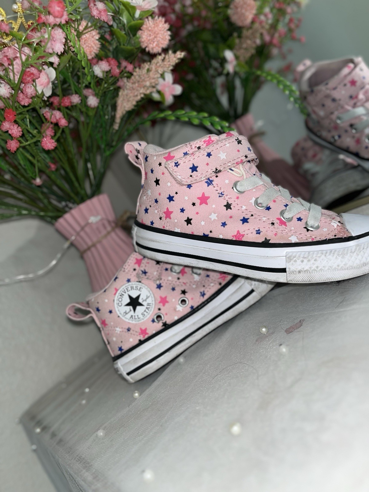 Converse Star Pattern High Top Pink Canvas Girls' Sneakers thumbnail 4