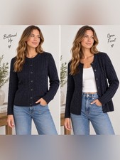 L.L.Bean Women s L black 100 Cotton Cable Knit Cardigan Sweater
