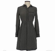 Madewell Black/White Geometric Shirt Dress, Collared Long Sleeve, Knee, 2