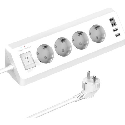 Multi-Socket mit USB, USB-C, Überspannungsschutz, 2 m Kabel, Corner