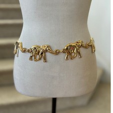 Vintage 90s Gold Tone Metal Elephant Chain Link Waist Chain Belt