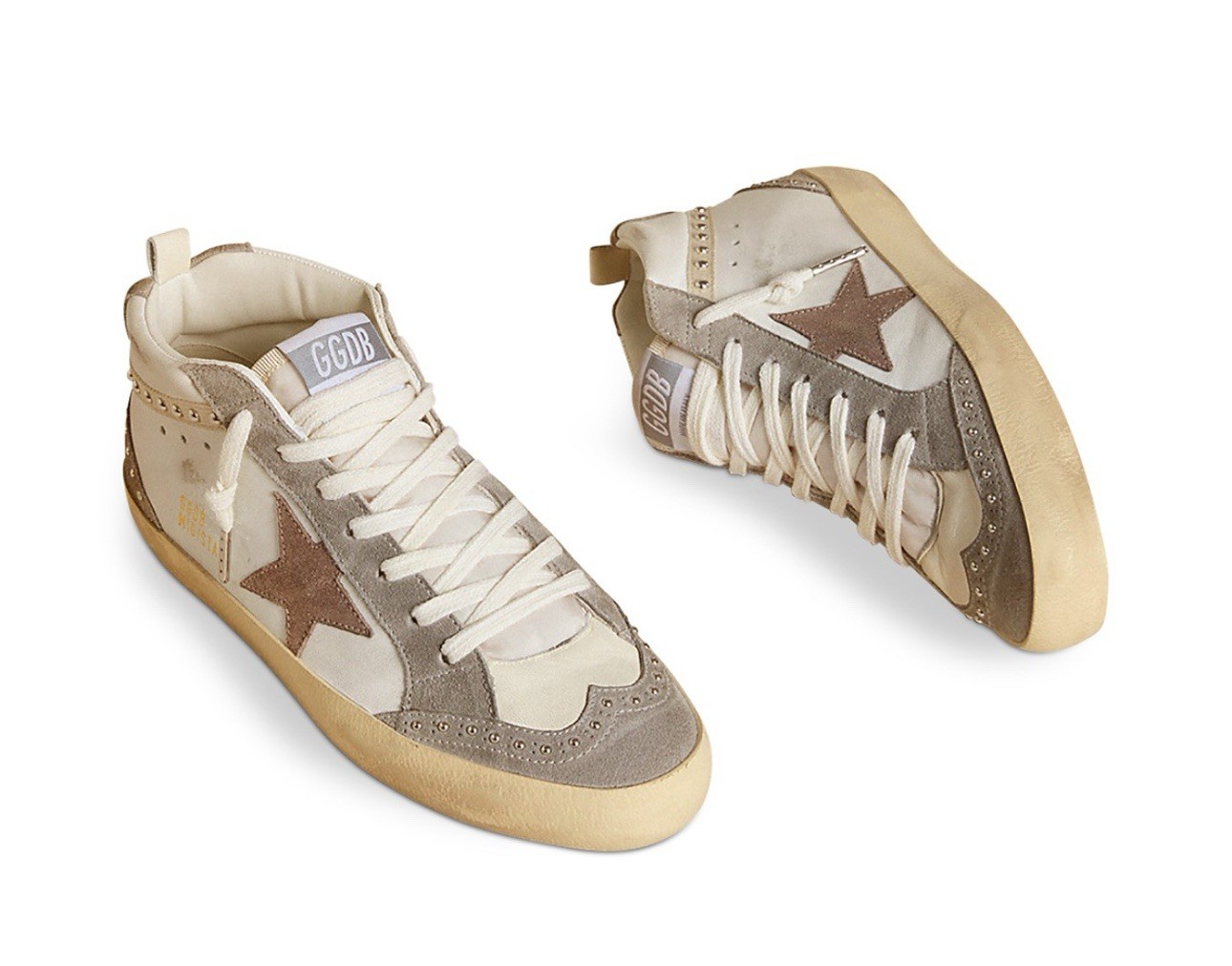 Golden Goose Mid Star Sneaker White Taupe Silver Studs NIB Auth EU 38 US 8 image 5