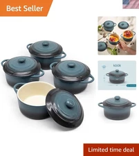 Mini Ceramic Cocotte Set Small Casserole Dishes with Handles 4 Pack