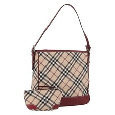 BURBERRY Nova Check Blue Label Shoulder Bag Canvas Beige Silver Auth bs34116